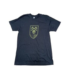 Men's Medium Black T-Shirt American Flag Skull Double Sided Graphic Tee